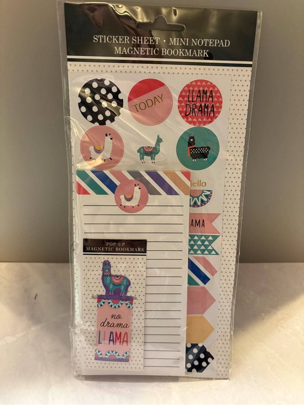 No Drama Llama Magnetic Bookmark & Sticker Set - Pink Teal